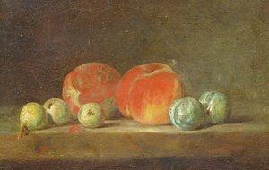 Pesche, pere e prugne su un tavolo